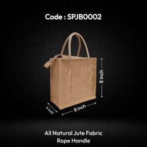 SPJB0002 - 8x4x8 inch - Natural Jute Fabric with Rope Handle