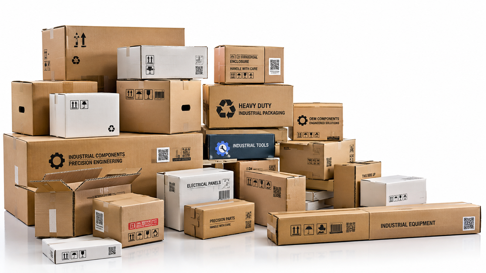 Industrial corrugated boxes in multiple sizes