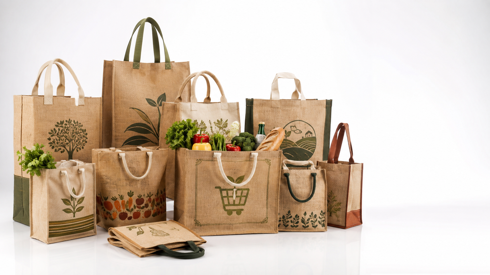Jute grocery bag with reinforced handles