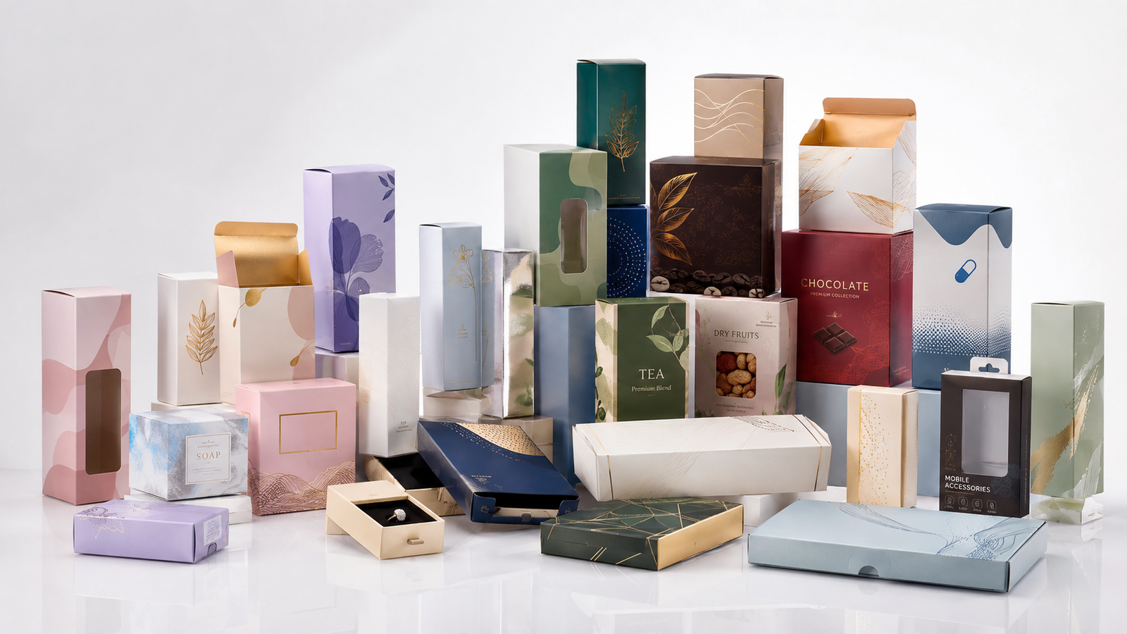 Customized printed mono carton boxes stacked