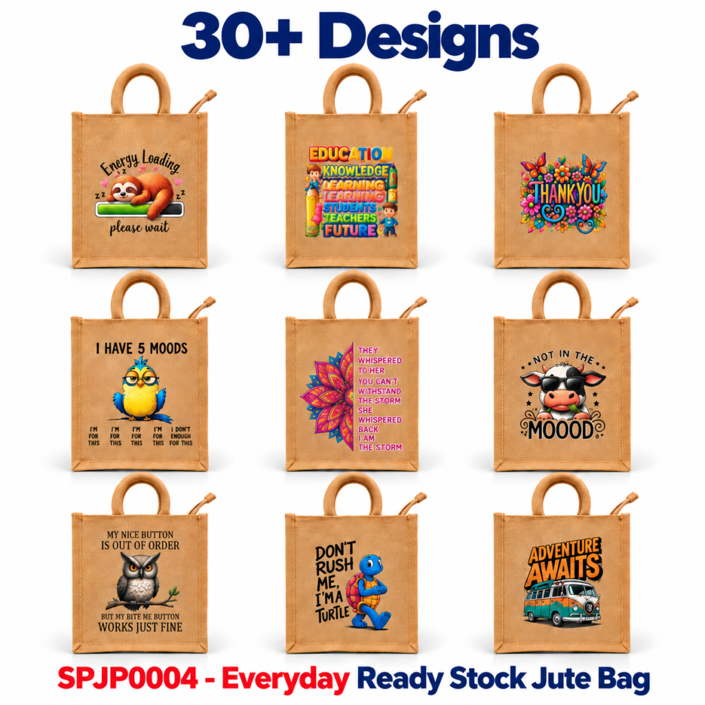 Everyday Ready Stock Jute Bag available in 30+ designs – SPJB004